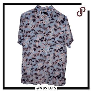 Barney Cools‎ Men's Tropical Print Button-Down Shirt Blue Pink Size Medium